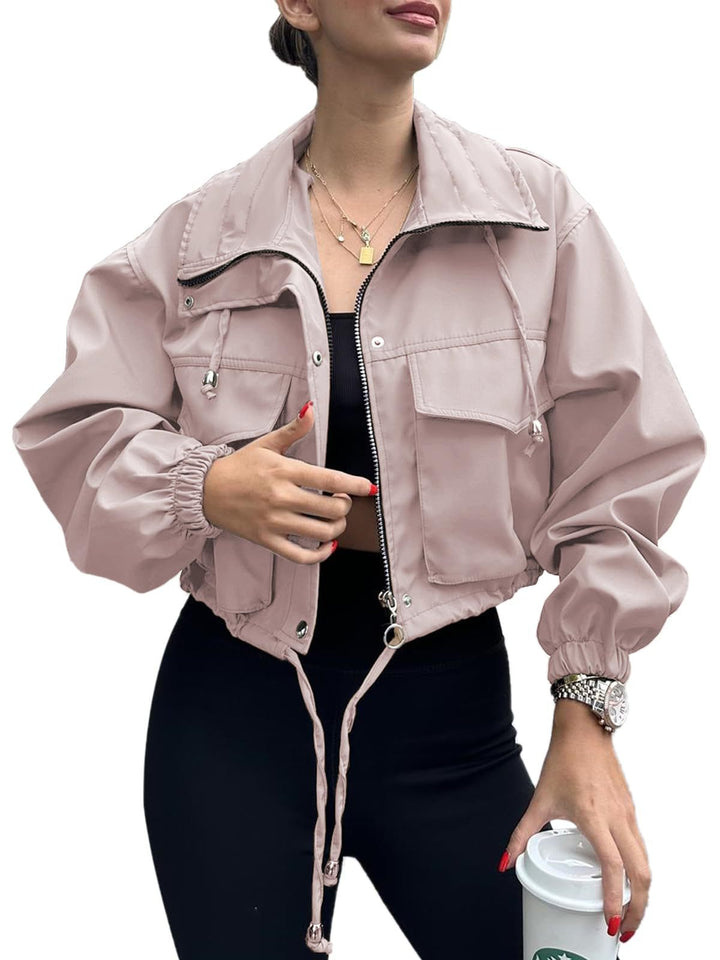 Chaqueta corta de señora con cordón ajustable y puños elásticos