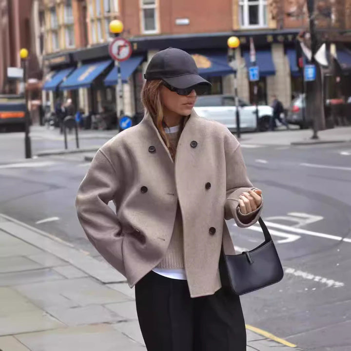 Abrigo oversized de mujer con cierre de cremallera doble y bolsillos