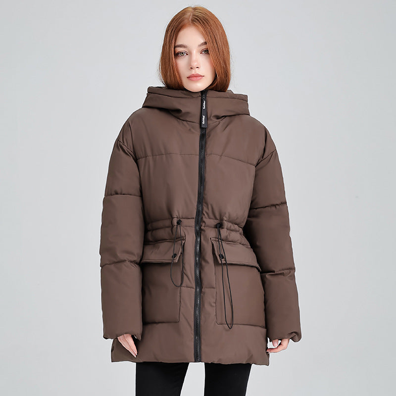 Parka térmica de longitud media para mujer, con cordón ajustable en la cintura y capucha