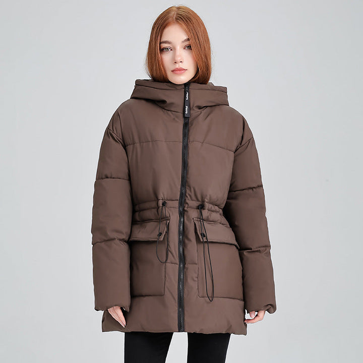 Parka térmica de longitud media para mujer, con cordón ajustable en la cintura y capucha