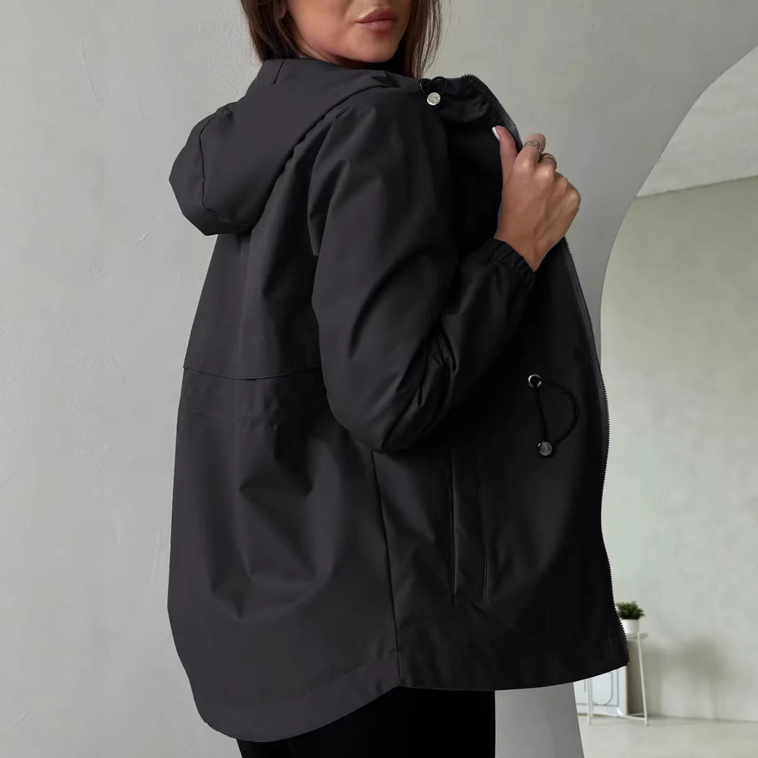 Abrigo exterior para mujer con capucha ajustable y bolsillos espaciosos