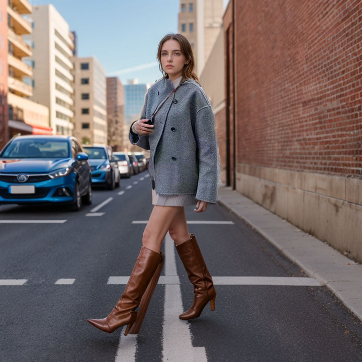 Abrigo oversized de mujer con cierre de cremallera doble y bolsillos