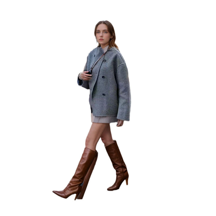 Abrigo oversized de mujer con cierre de cremallera doble y bolsillos