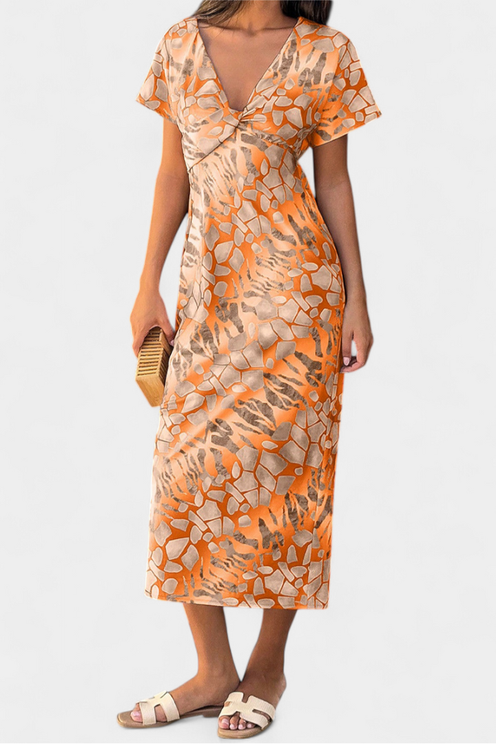Triana Vestido con Estampado Abstracto y Escote en V