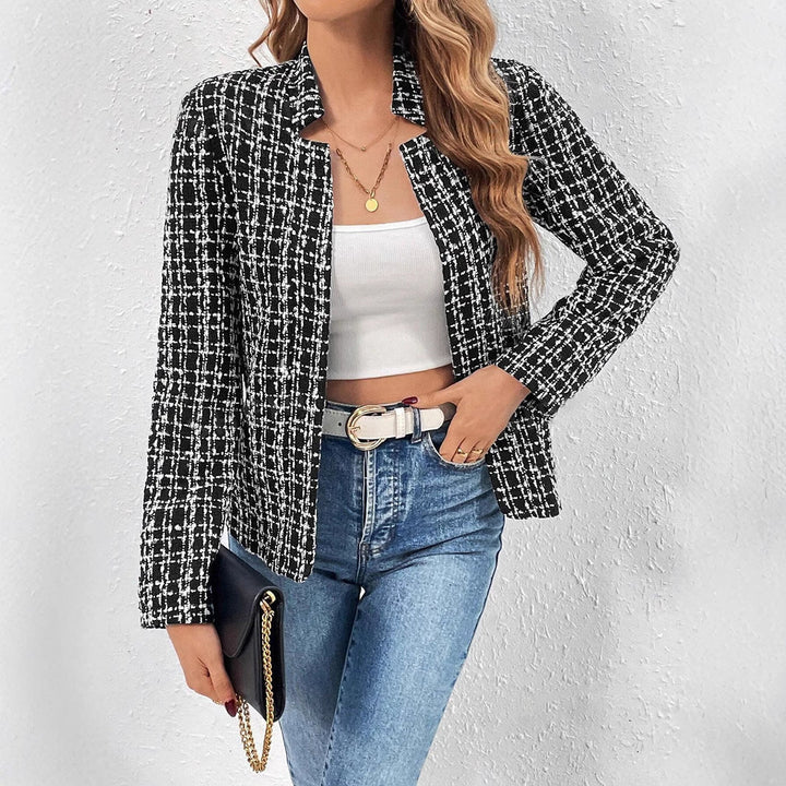 Abrigo de tweed para señora, de corte entallado y diseño abierto