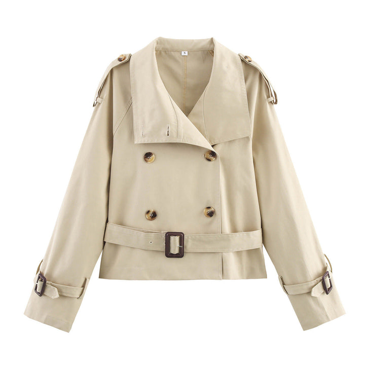 Abrigo trench de señora con cinturón y tapeta de botones doble