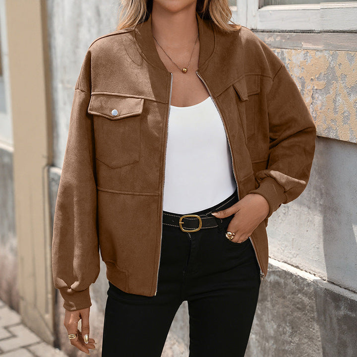 Chaqueta bomber oversized de mujer con mangas largas y bolsillos en el pecho