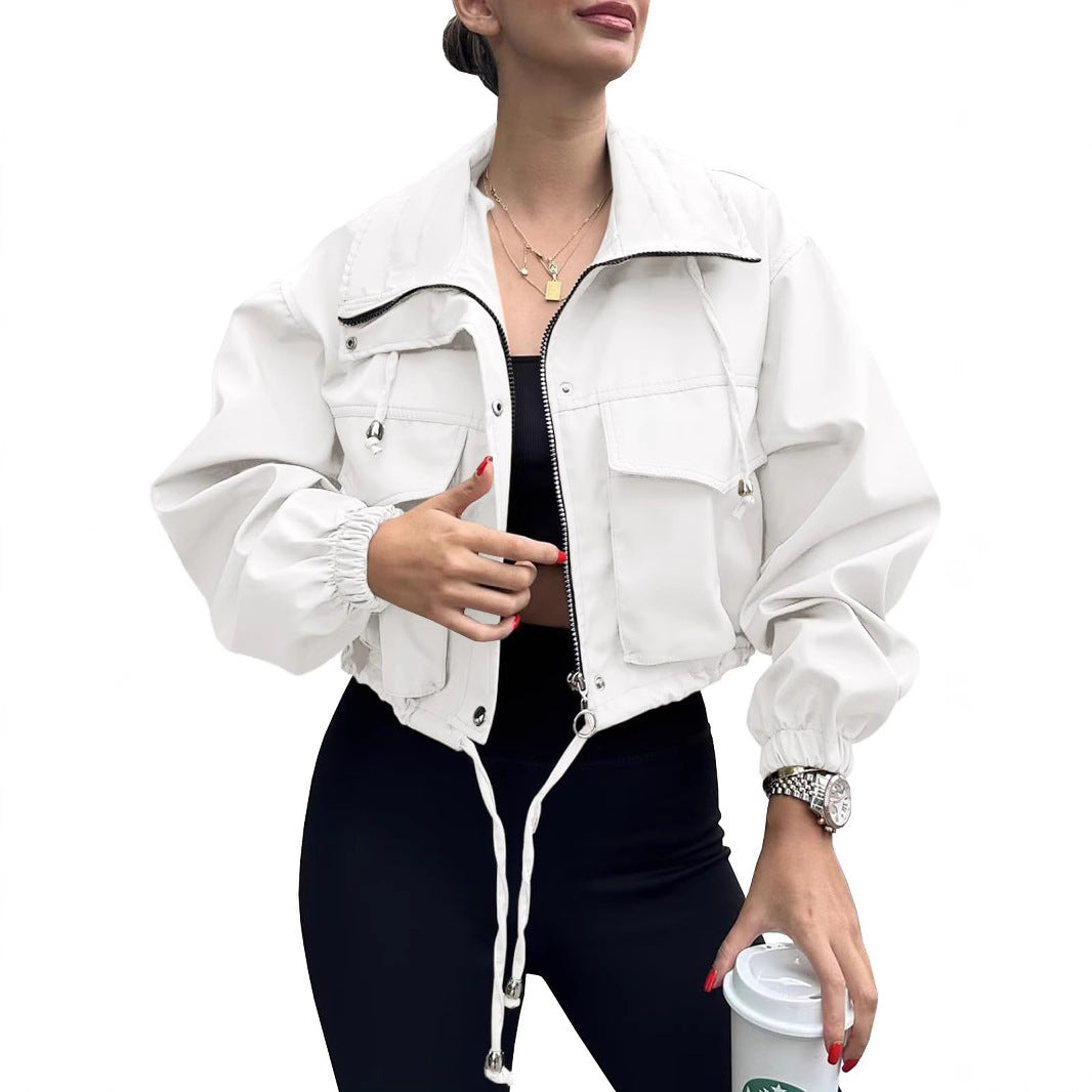 Chaqueta corta de señora con cordón ajustable y puños elásticos