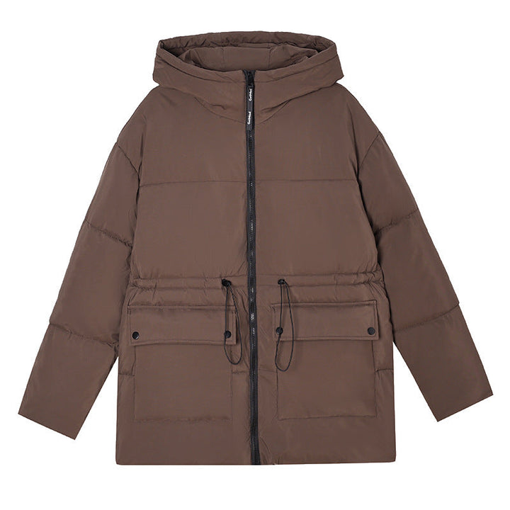 Parka térmica de longitud media para mujer, con cordón ajustable en la cintura y capucha