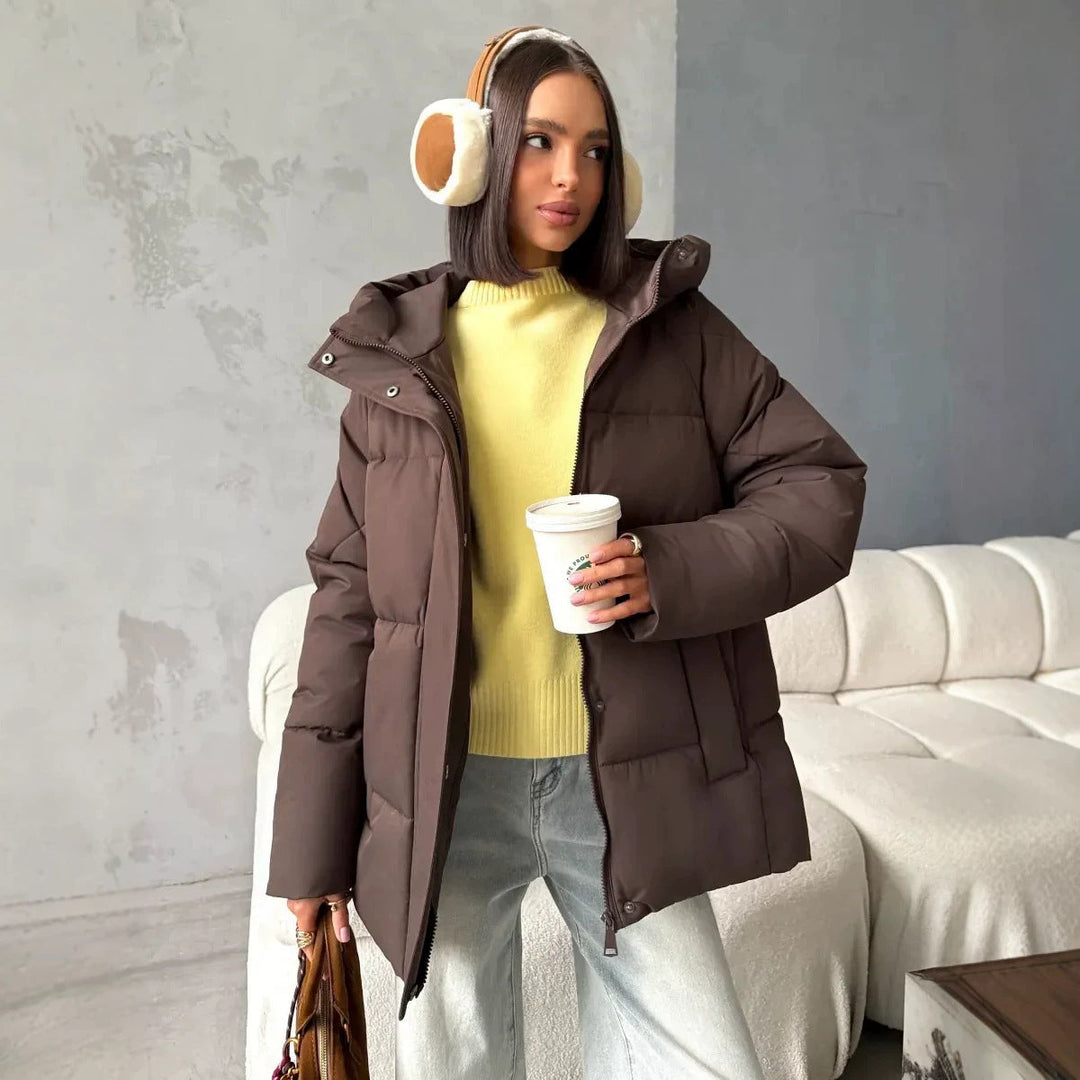 Abrigo acolchado oversized para mujer, con capucha y bolsillos integrados