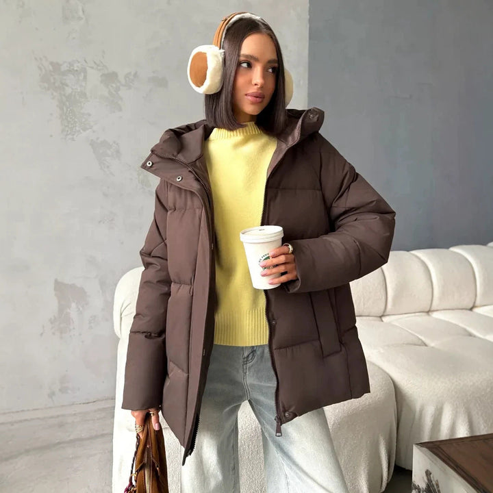 Abrigo acolchado oversized para mujer, con capucha y bolsillos integrados