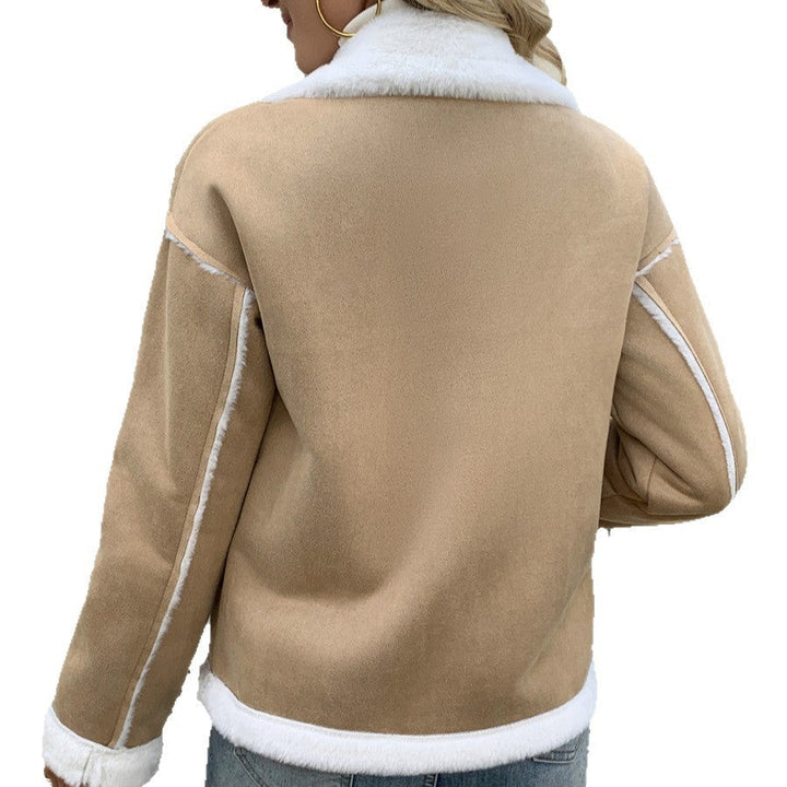 Abrigo de pelo teddy para mujer, con cuello de solapa y bolsillos prácticos