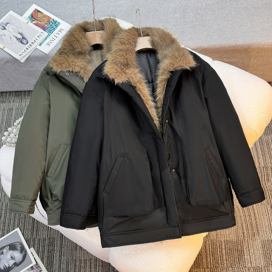 Parka de invierno femenino de longitud media con cuello de pelo sintético removible