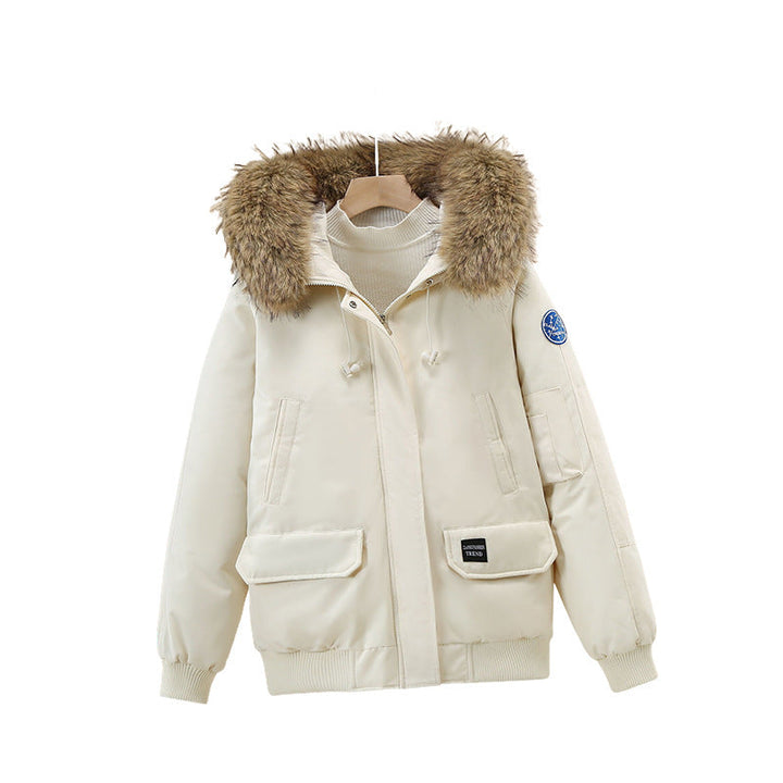 Chaqueta bomber acolchada de señora con capucha de pelo sintético removible y puños acanalados