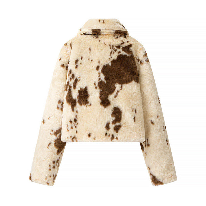 Chaqueta corta femenina con estampado de lunares, cuello alto y bolsillos