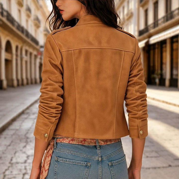 Abrigo de manga larga para mujer, con botones y bolsillos