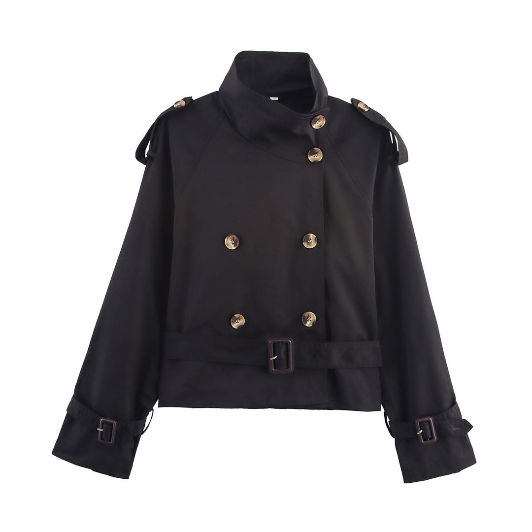 Abrigo trench de señora con cinturón y tapeta de botones doble