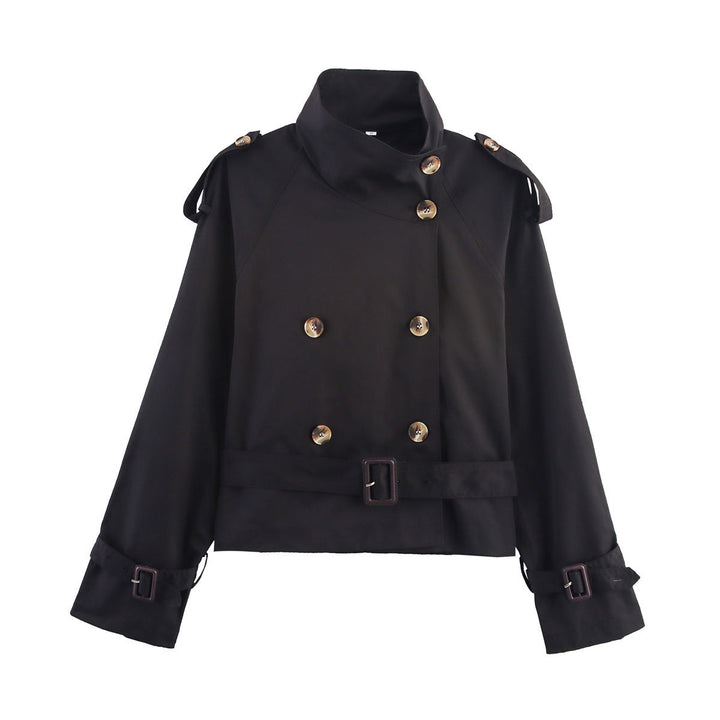 Abrigo trench de señora con cinturón y tapeta de botones doble