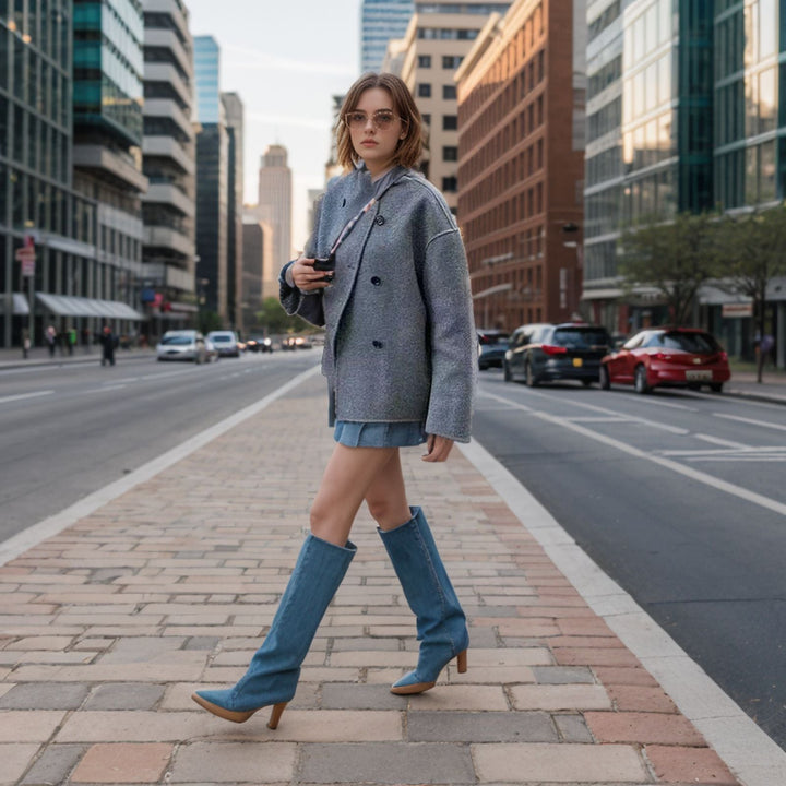 Abrigo oversized de mujer con cierre de cremallera doble y bolsillos