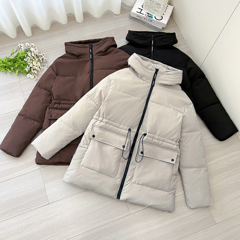 Parka térmica de longitud media para mujer, con cordón ajustable en la cintura y capucha