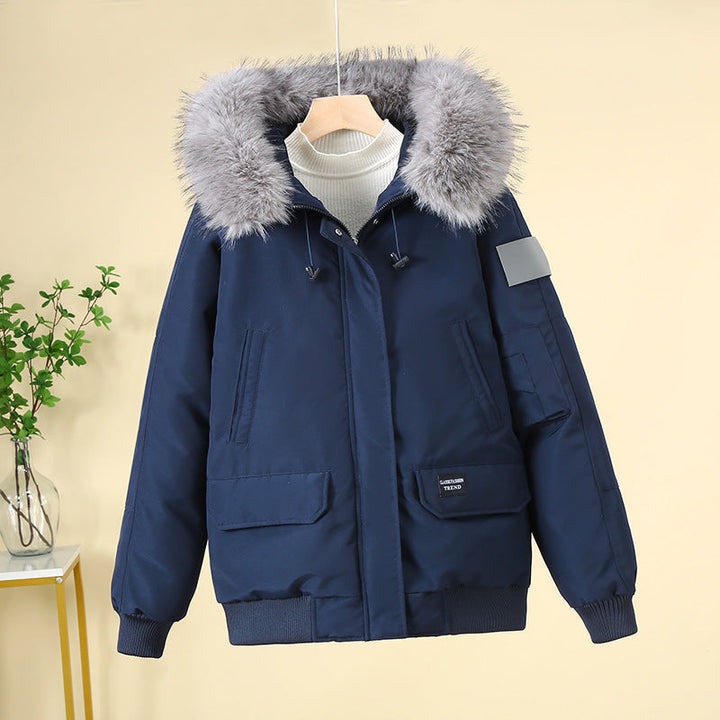 Chaqueta bomber acolchada de señora con capucha de pelo sintético removible y puños acanalados