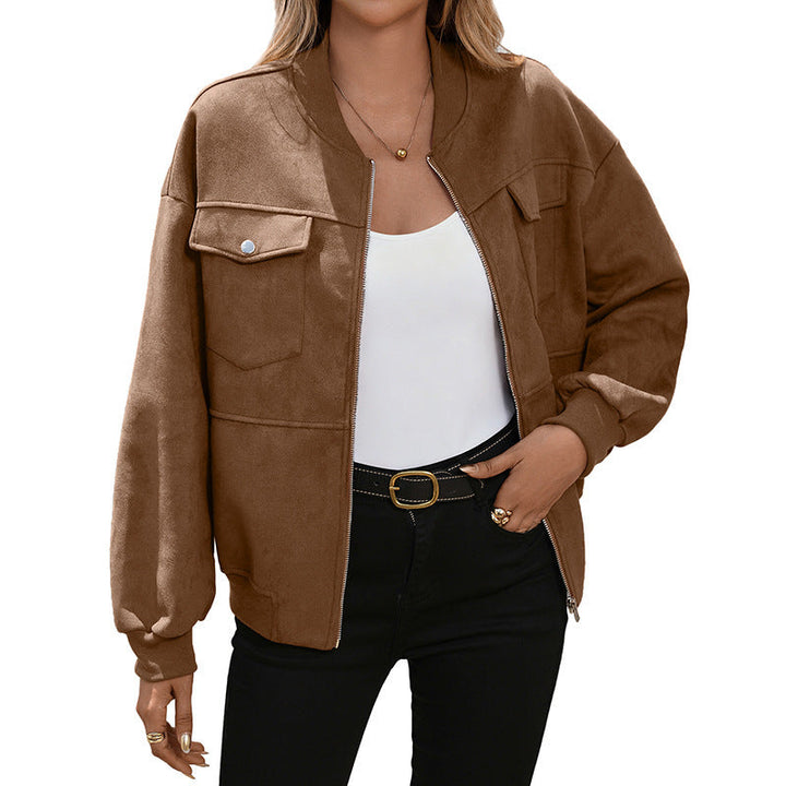 Chaqueta bomber oversized de mujer con mangas largas y bolsillos en el pecho