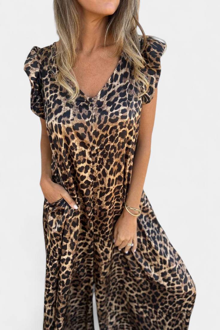 Isela Mono de Cuello en V con Estampado de Leopardo