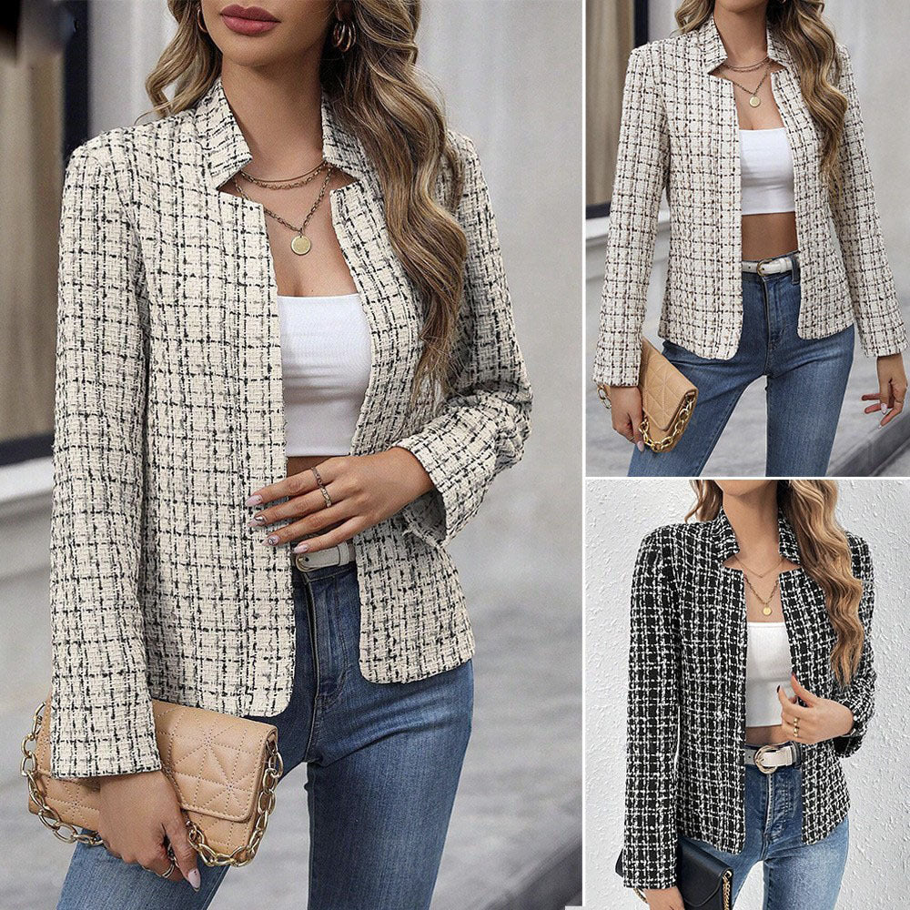 Abrigo de tweed para señora, de corte entallado y diseño abierto