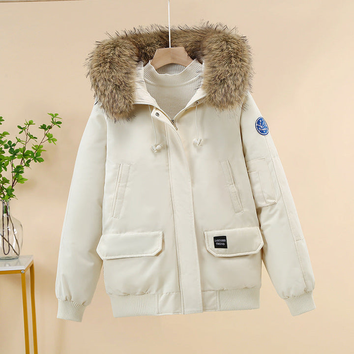 Chaqueta bomber acolchada de señora con capucha de pelo sintético removible y puños acanalados