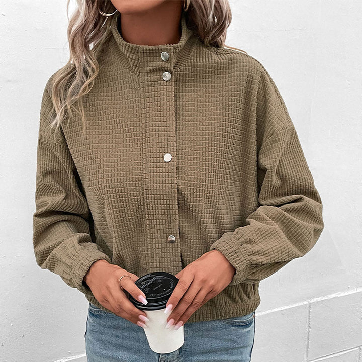 Chaqueta corta de manga larga para mujer con bolsillos
