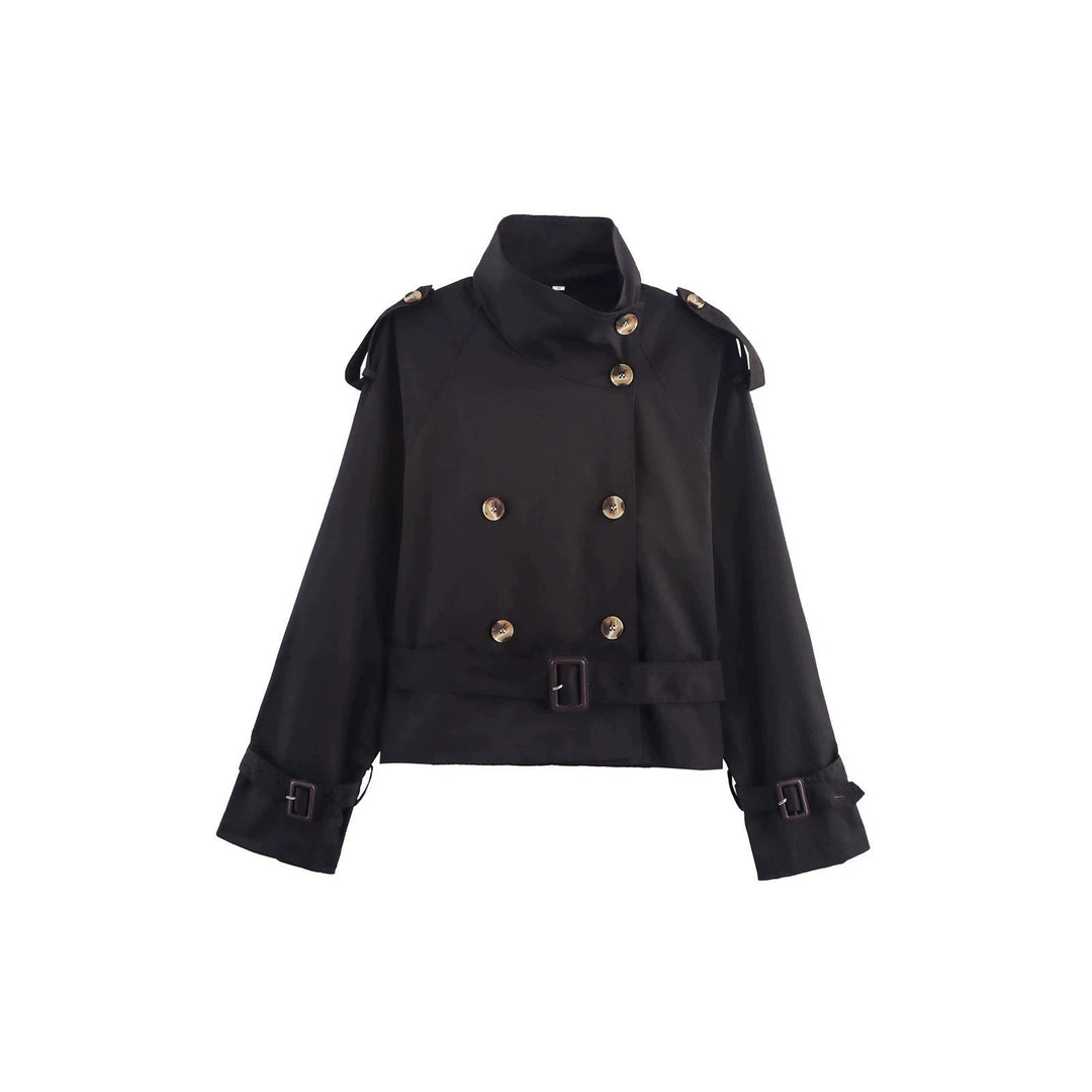 Abrigo trench de señora con cinturón y tapeta de botones doble