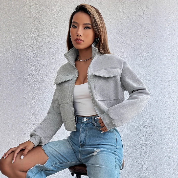 Chaqueta corta de ocio para mujer, con bolsillos y cremallera