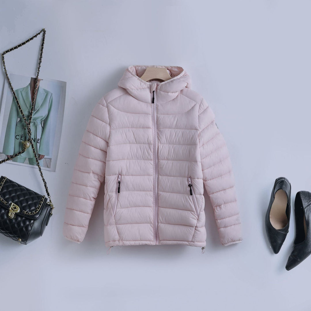 Abrigo de plumas ultraligero acolchado para mujer, con capucha y cordón ajustable en la cintura