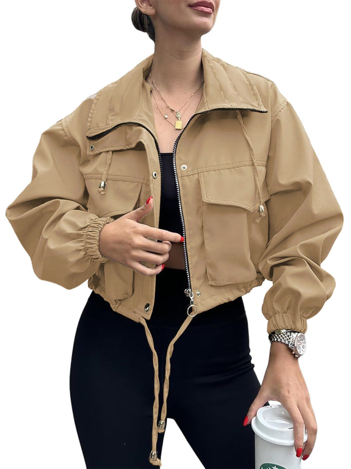 Chaqueta corta de señora con cordón ajustable y puños elásticos