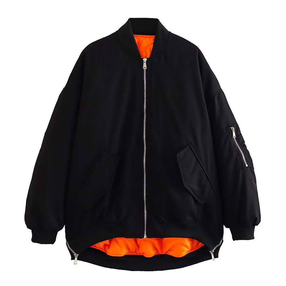 Blusón bomber oversized de señora con bolsos