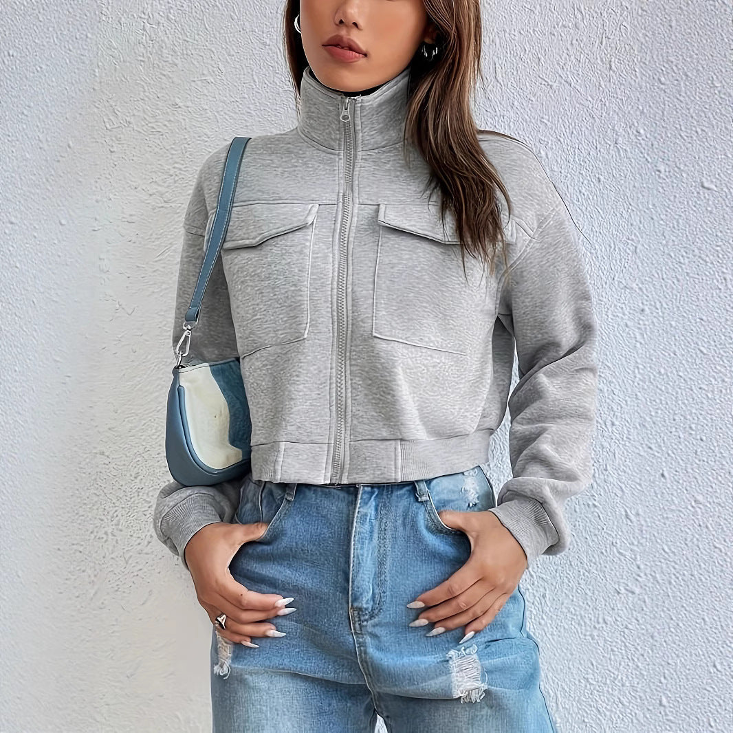 Chaqueta corta de ocio para mujer, con bolsillos y cremallera