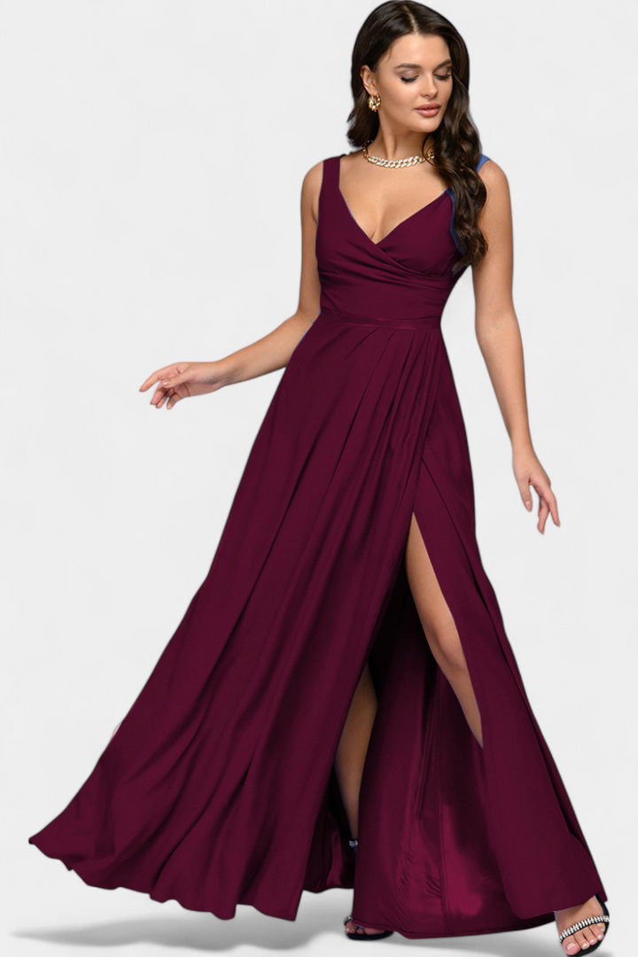 Rocío Vestido Largo con Drapeado Frontal y Escote Cruzado