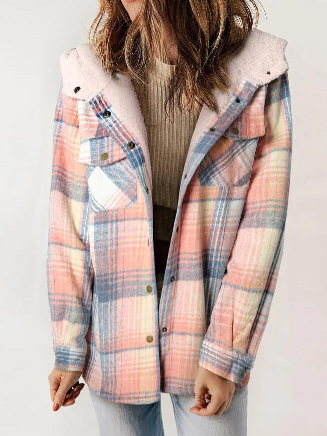 AMELIA™ - Abrigo de franela a cuadros con capucha para mujer, para el otoño y el invierno