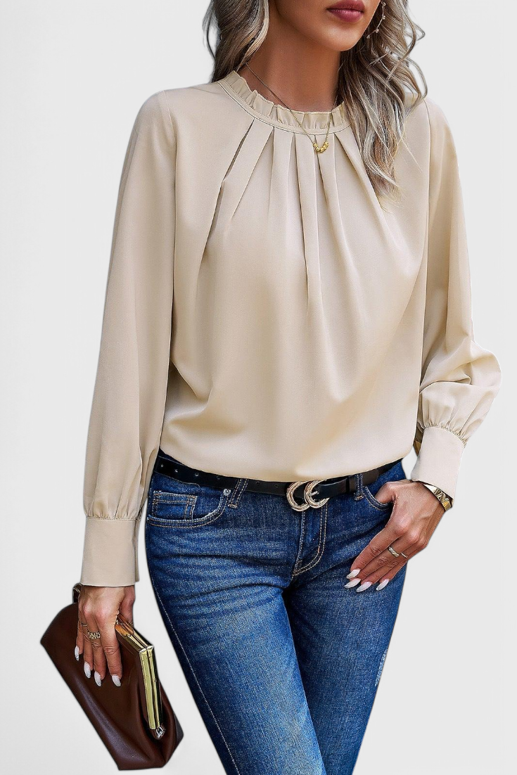 Dottie Top de Manga Larga con Cuello de Encaje