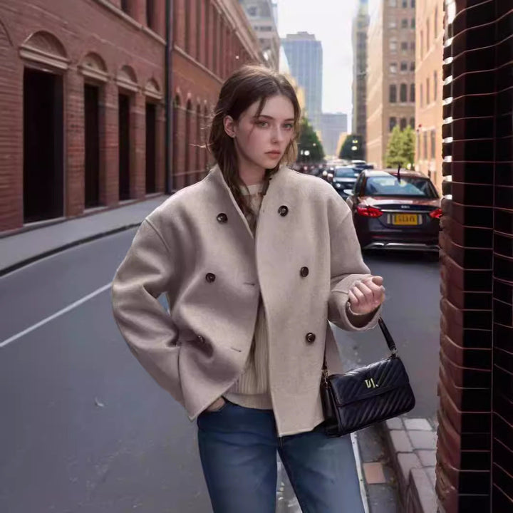 Abrigo oversized de mujer con cierre de cremallera doble y bolsillos