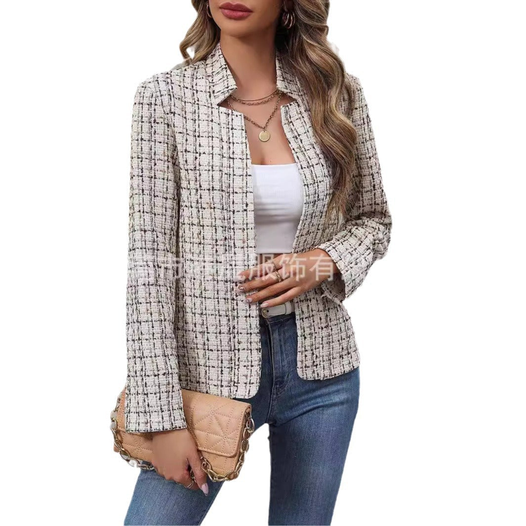 Abrigo de tweed para señora, de corte entallado y diseño abierto