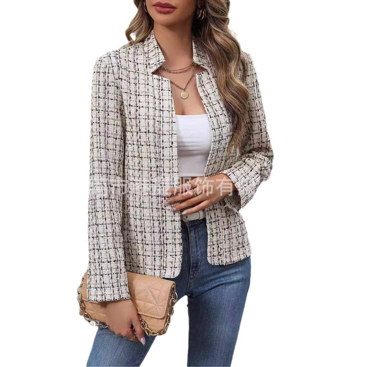 Abrigo de tweed para señora, de corte entallado y diseño abierto