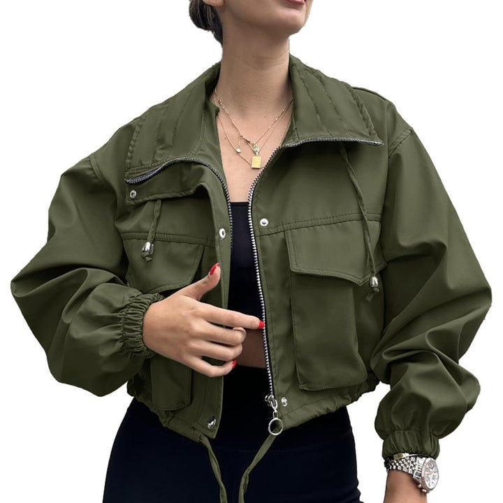 Chaqueta corta de señora con cordón ajustable y puños elásticos