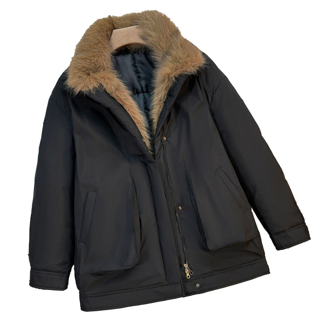 Parka de invierno femenino de longitud media con cuello de pelo sintético removible