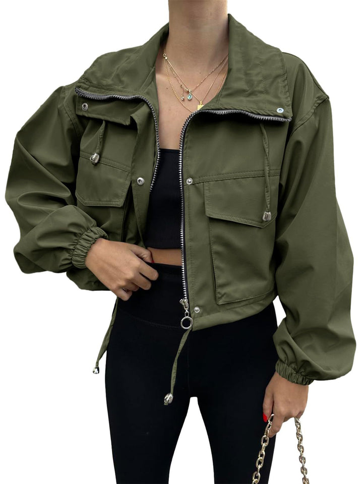Chaqueta corta de señora con cordón ajustable y puños elásticos