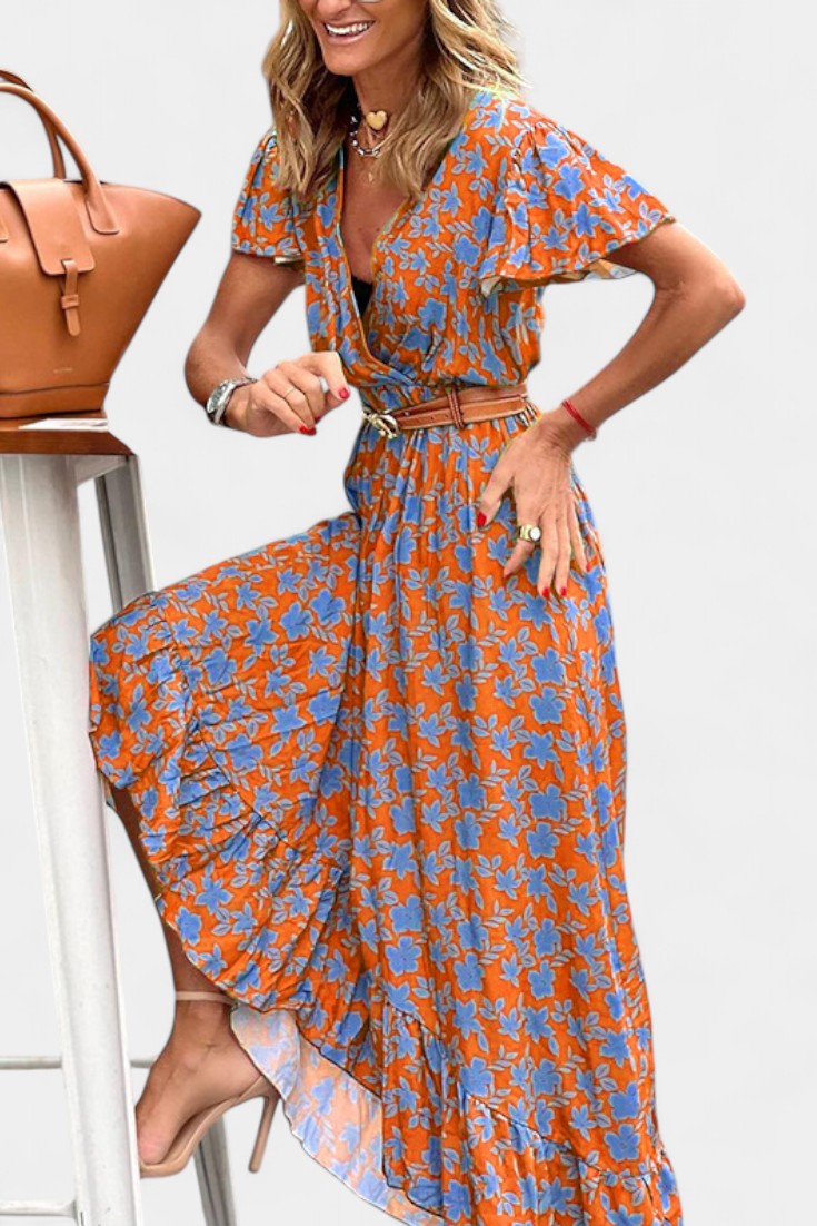 Kinslee Vestido Maxi de Estilo Swing con Escote en V