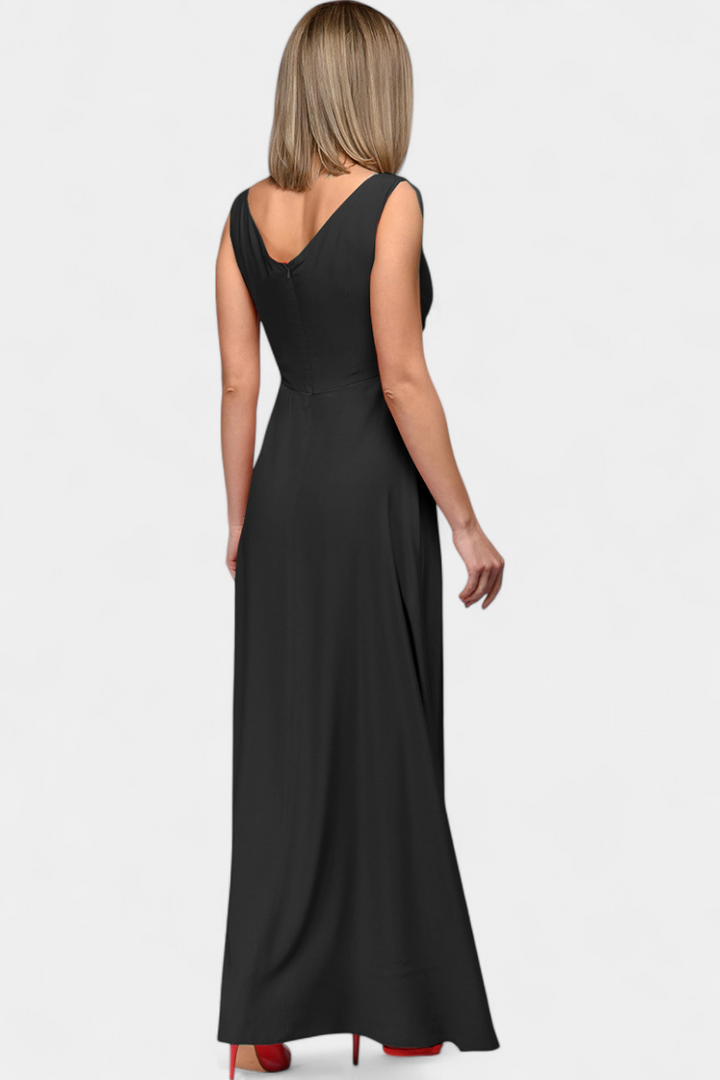 Rocío Vestido Largo con Drapeado Frontal y Escote Cruzado