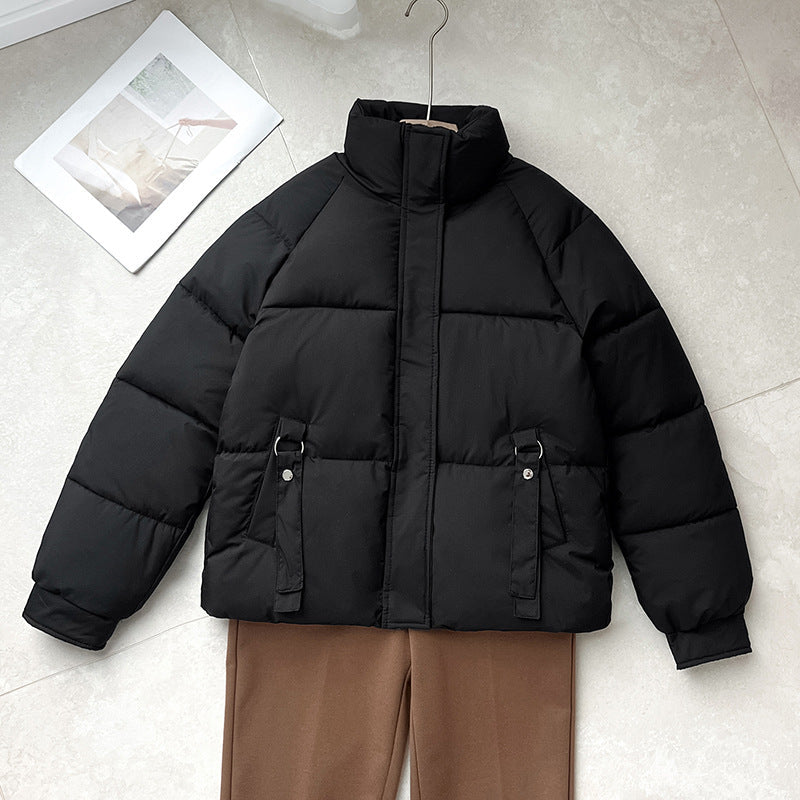 Abrigo acolchado corto para mujer, con cuello alto y bolsillo con anilla en D