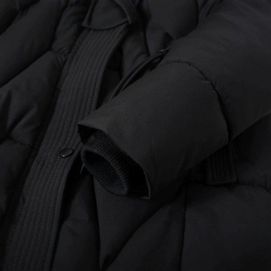 Parka larga de señora con capucha de pelo sintético desmontable y cordón de ajuste