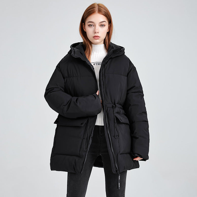Parka térmica de longitud media para mujer, con cordón ajustable en la cintura y capucha